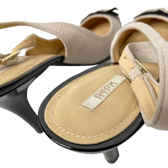 Geox Respira Sling Back Heels Patent Leather Black Nude Womens 40‎ EU 10 US - Picture 7 of 11